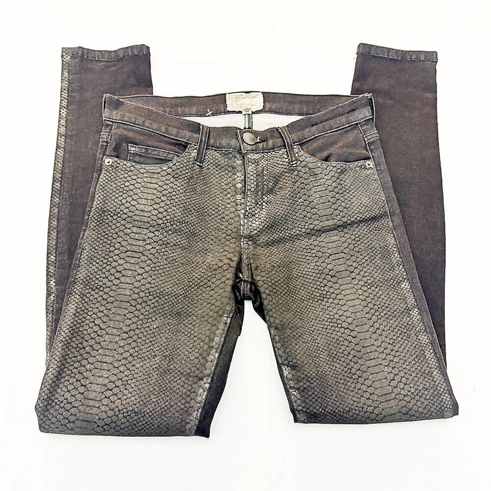 Current/Elliott The Ankle Skinny Matte Black Gunmetal Coated 80s Jeans Size 28 - Picture 4 of 8
